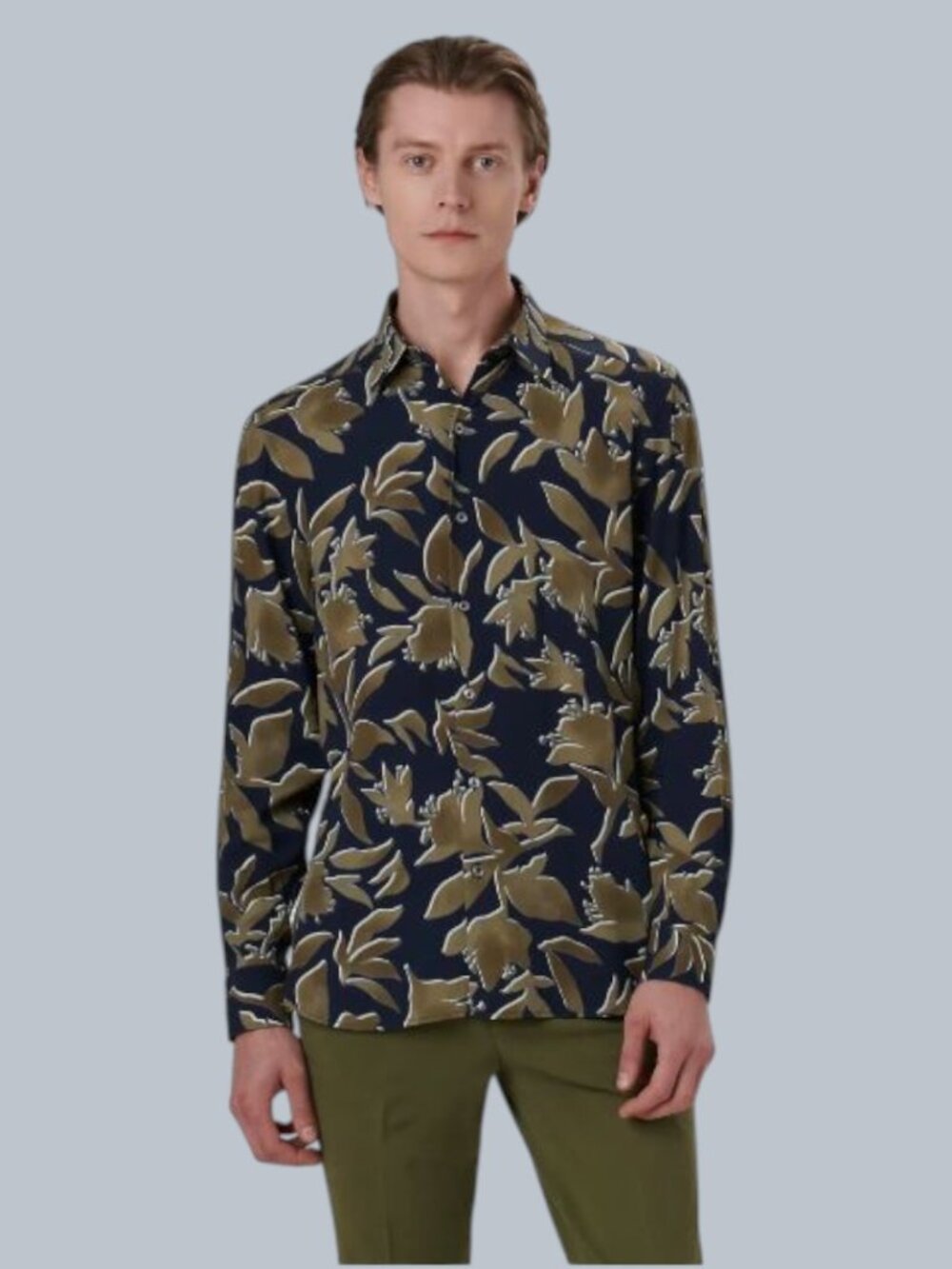 Bugatchi Men’s Julian EcoVero™ Floral Print Button Up Shirt in Chestnut Med NWT